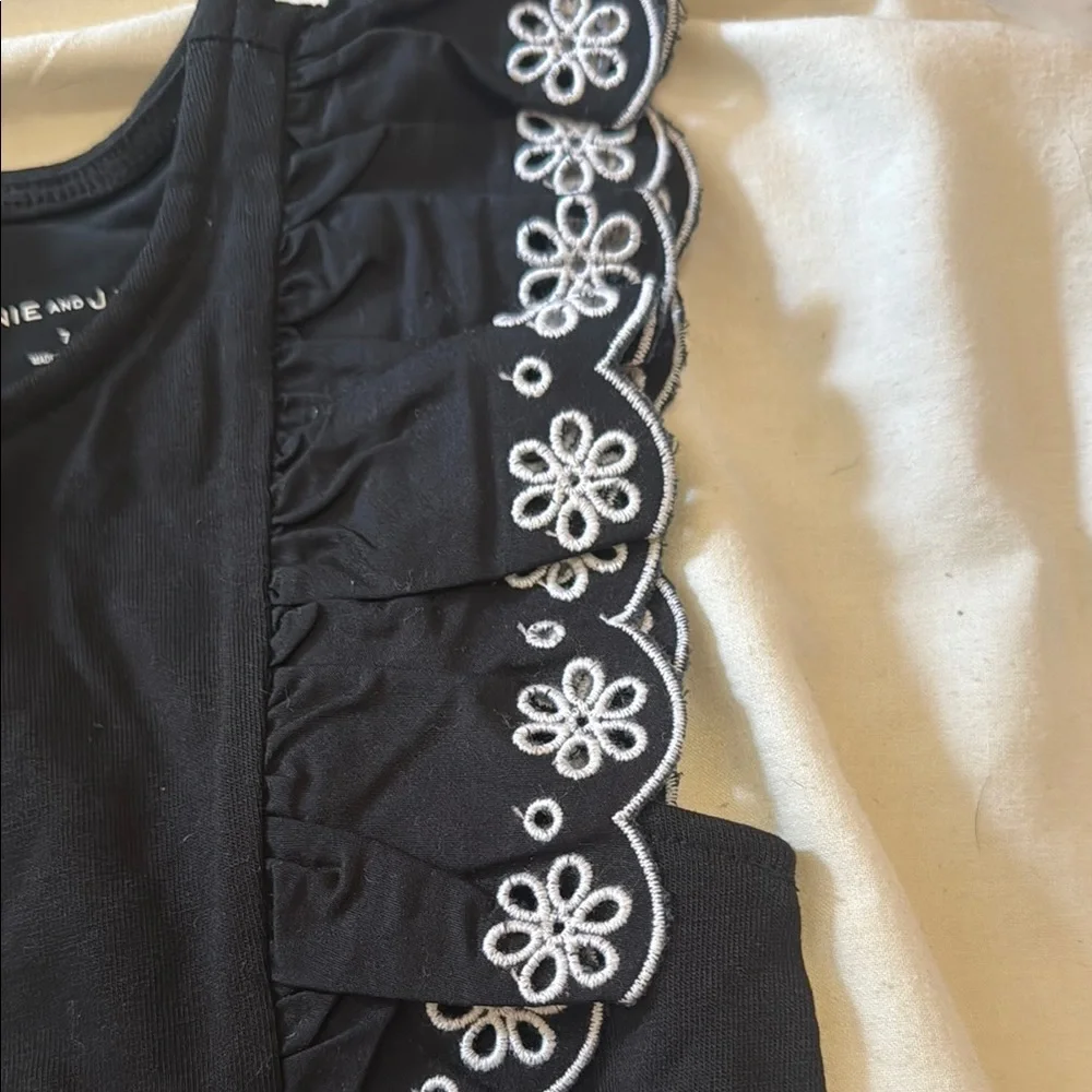 Janie and Jack Black Tank with White Floral Ruffle Trim